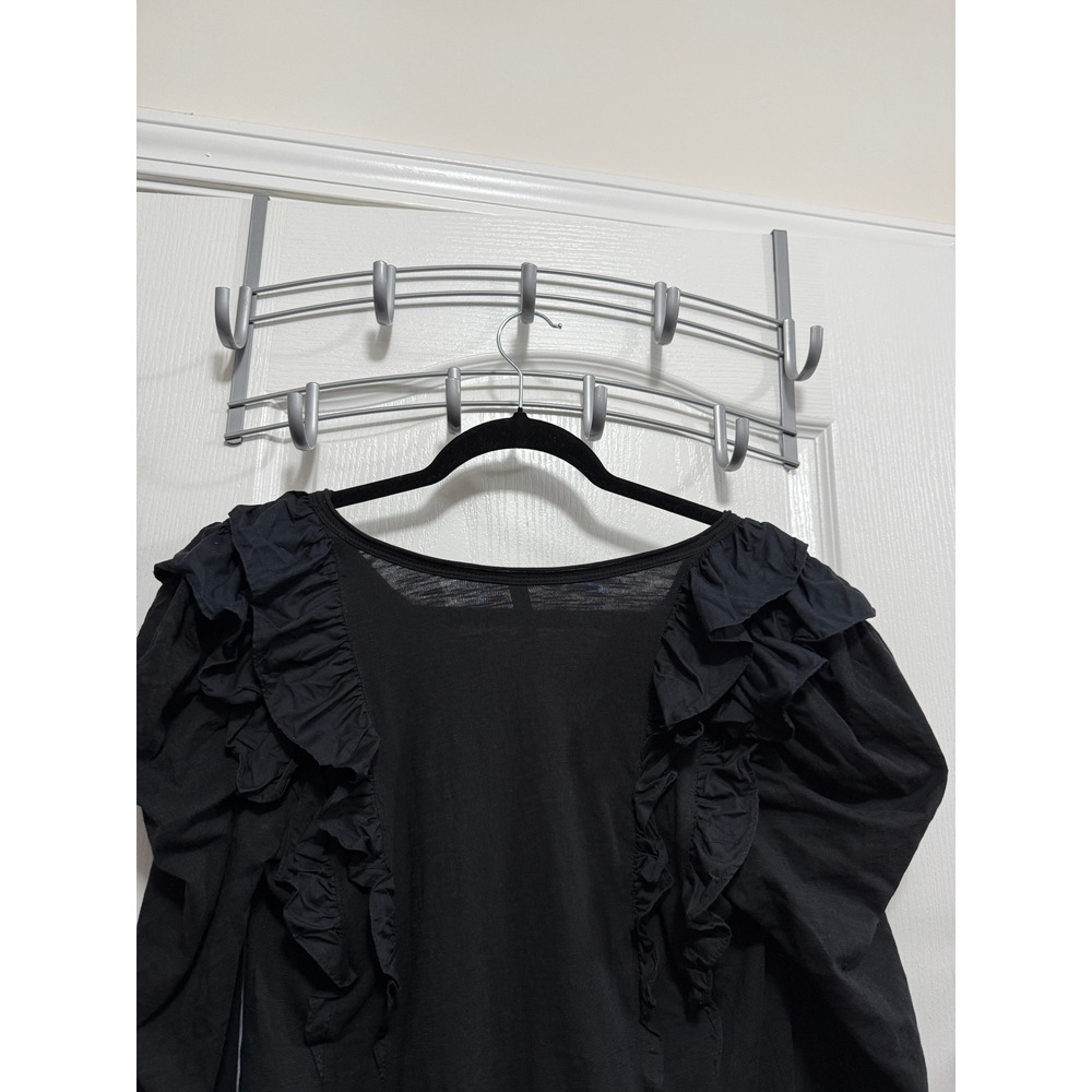 Anthropologie Black Ruffle Neck Long Sleeve Top Women's S Cotton Feminine Chic - Picture 11 of 16